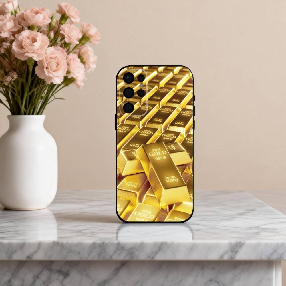 

G-Gold M-MoneyS P-Pattern Phone Case For Samsung S25,24,23,22,30,21,10,9,Ultra,Plus,Lite,FE,4,5 G Soft Black Case Samsung S24Plus
