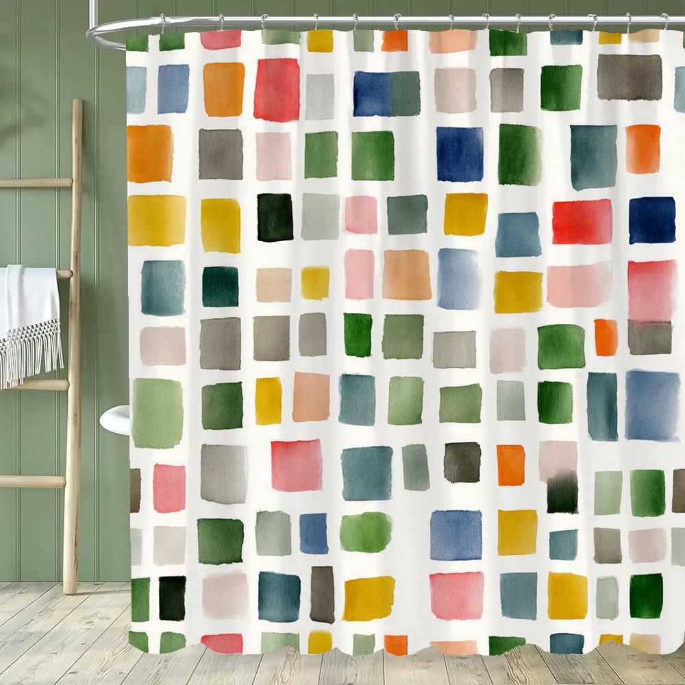 Modern Minimalist Geometrical Pattern Shower Curtain,Polyester Fabric Washable Bathroom Curtains,Home Decoration With Hooks