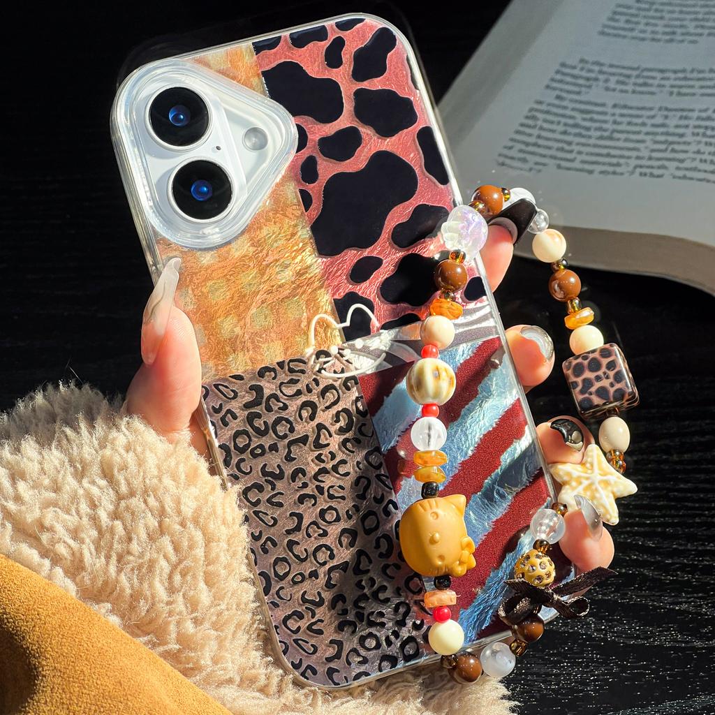 Bracelet Chain Lanyard Phone Case For iPhone 16 Pro Max Funda iPhone 11 13 15 14 12 Hard Plastic Shockproof Leopard Cover Coque