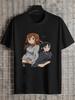 Legends Anime Girls Mugshot Graphic T-shirt - Black 180g Cotton Crew Neck Short Sleeve Tee with Single-Sided Digital Print