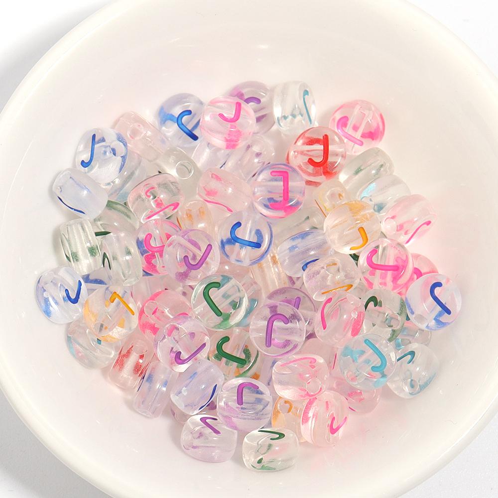 100Pcs Acrylic Flat Letter Beads Colored Alphabet Clear Round Loose Bead For Bracelet Necklace Charms Jewelry Making Accessories
