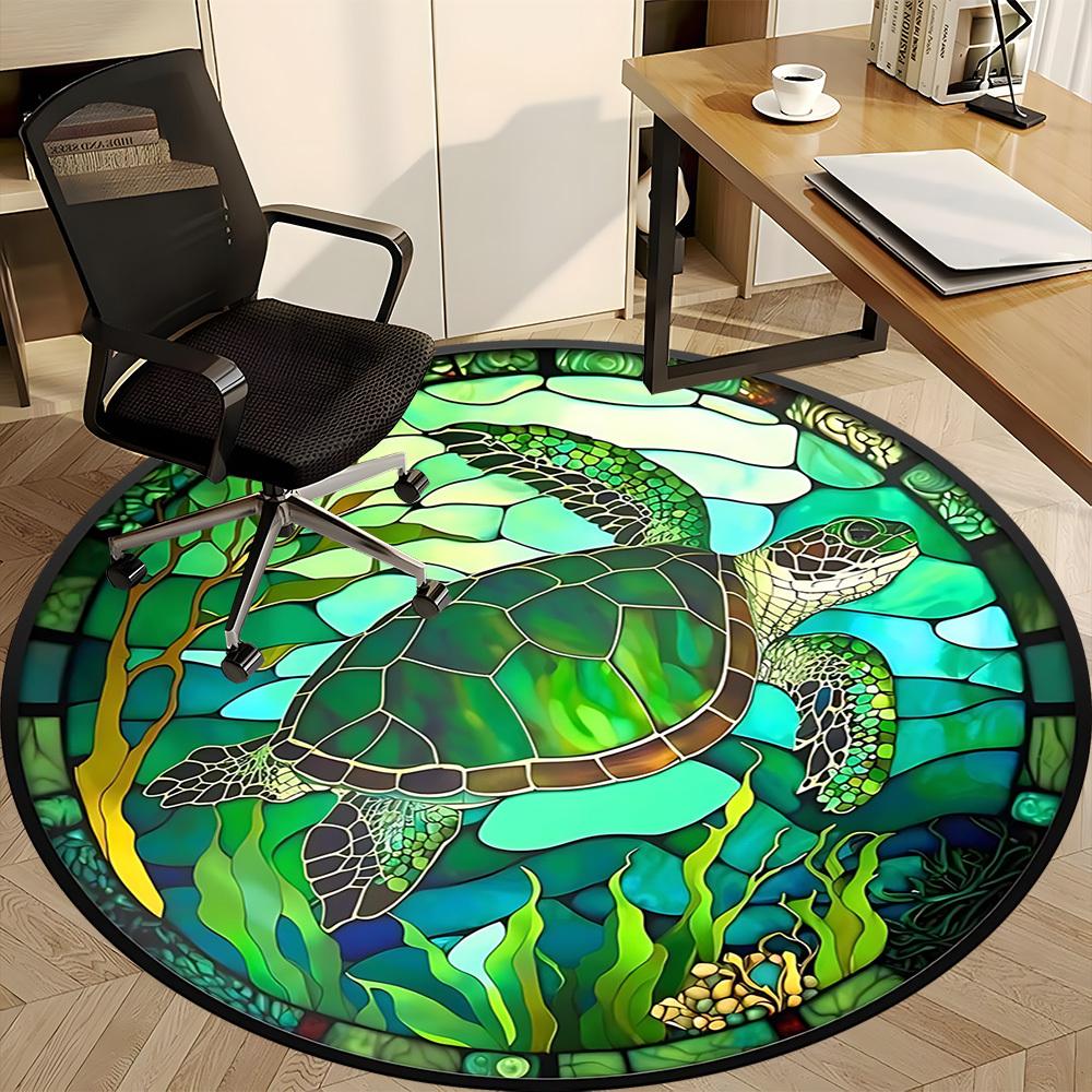 1pc Sea Turtle Stained Glass Chair Carpet for Office, Soft, Non-Slip Polyester Mat, Office, Living Room, Bedroom, Durable Polyester yy251207102