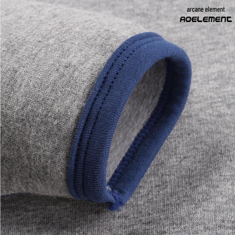 Thermounterwäsche-Set für Herren: Rundhals, V-Ausschnitt, Samtgefüttert, Kältefest, Herbst/Winter Baumwollpullover und Hose.