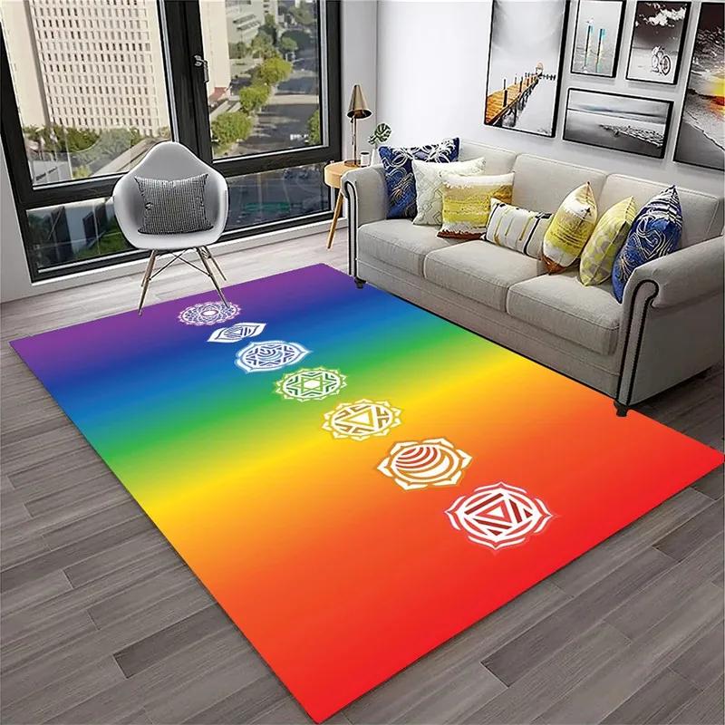 Rainbow 7 Chakra Yoga Meditation Soft Carpet Anti-slip Area Rug for Living Room Bedroom Sofa Doormat Decor Bathroom Floor Mat