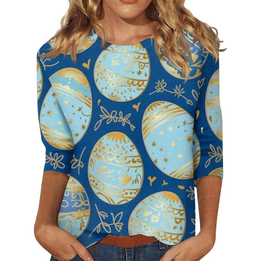 Summer new fashion women's casual long-sleeved printed T-shirt