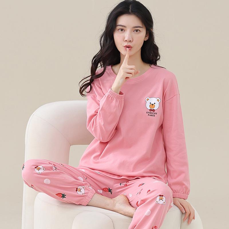 Aifen Teng Women's Pajamas Set: Pure Cotton, Long Sleeve, Long Pants, Casual Home Wear, Suitable for Spring, Autumn, and Winter.