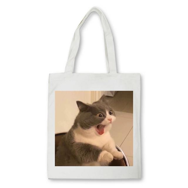 Cute Cat Shopper Bag Kawaii Women Large Canvas Tote Cartoon Cat Eco Reusable Shopping Bag Female Handbag