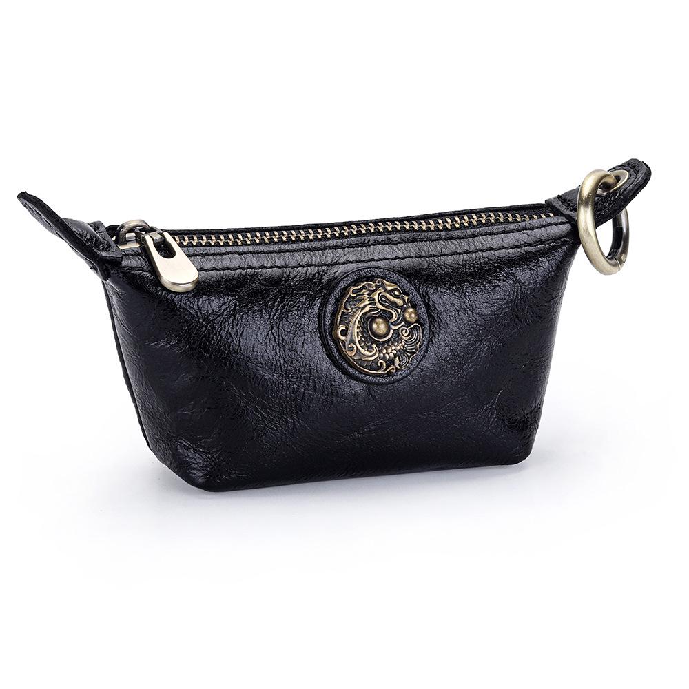 

Women s Small Retro Cowhide Coin Purse & Lipstick Key Holder чёрный