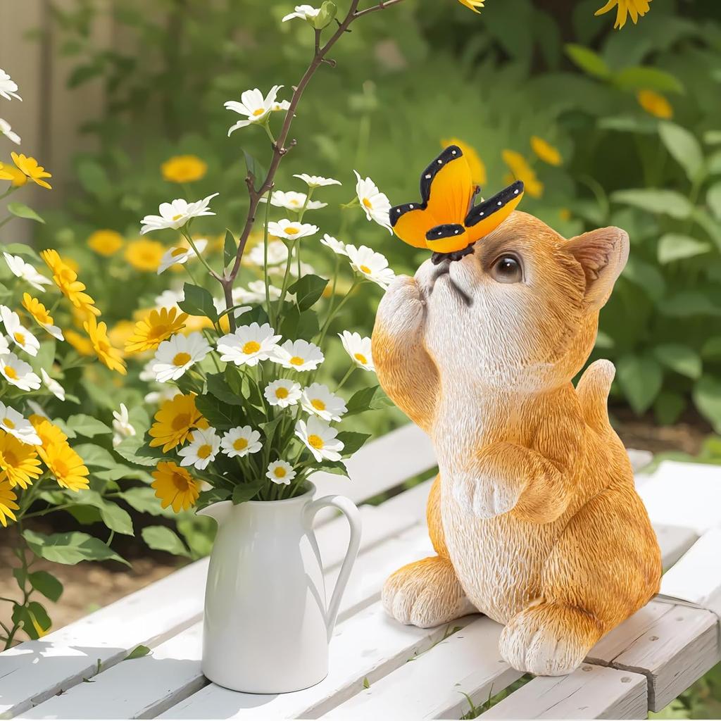 OWANVION Solar Cat Garden Statue, Resin Outdoor Statues with Butterfly Changing Light, Yard Art Lawn Ornaments for Patio Balcony Home Decor, Birthday