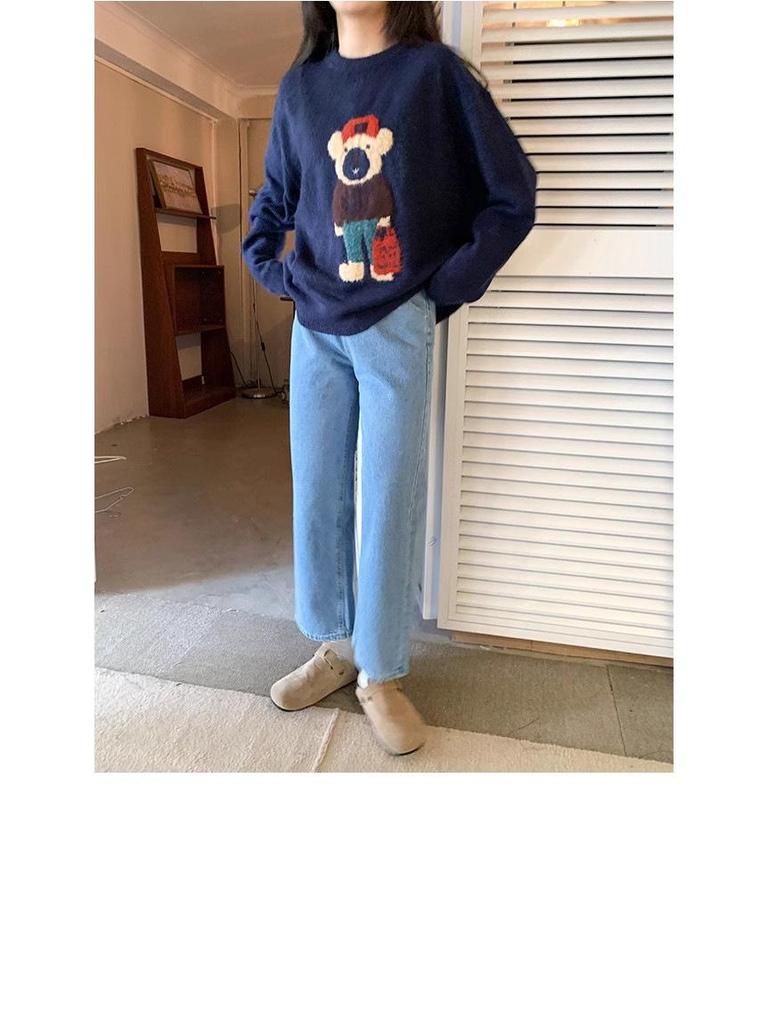 Weicher & Stilvoller Bärenpullover - Damen Herbst/Winter 2025, Koreanischer Locker Gestrickter Pullover