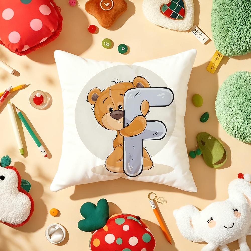 Cute Cartoon Bear Animal Letter Cushion Cover Plush Fabric Soft DoubleSided Printed Sofa Warm Winter Home Gift Pillow Cover