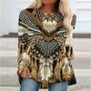 New 3D Ethnic Tribal Style Printed Round Neck Women's T-shirt Long-sleeved Bottoming Shirt Casual Loose Top Breathable Pullover