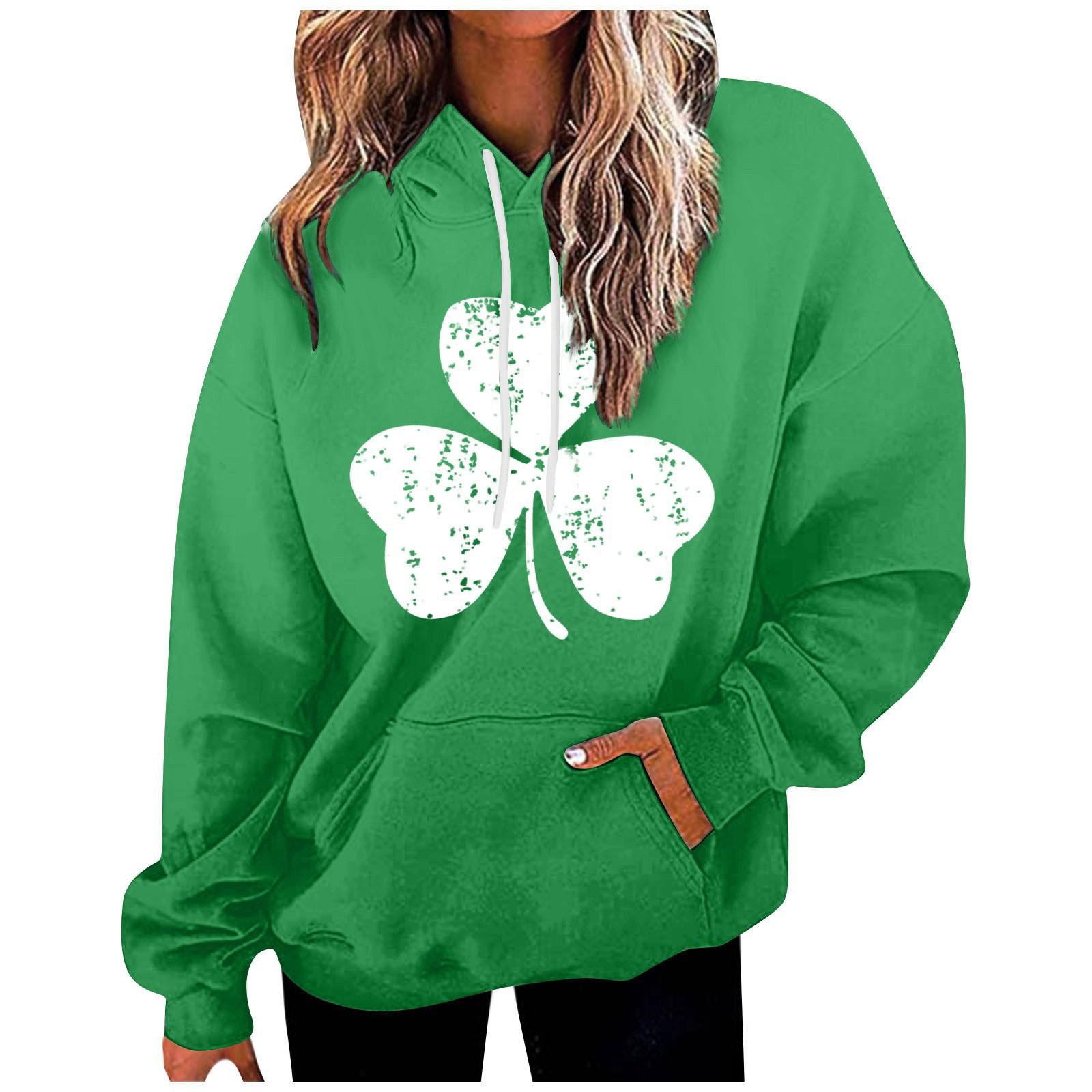 

Женская повседневная мода с длинным рукавом St. Толстовка с капюшоном ко Дню Святого Патрика S белый