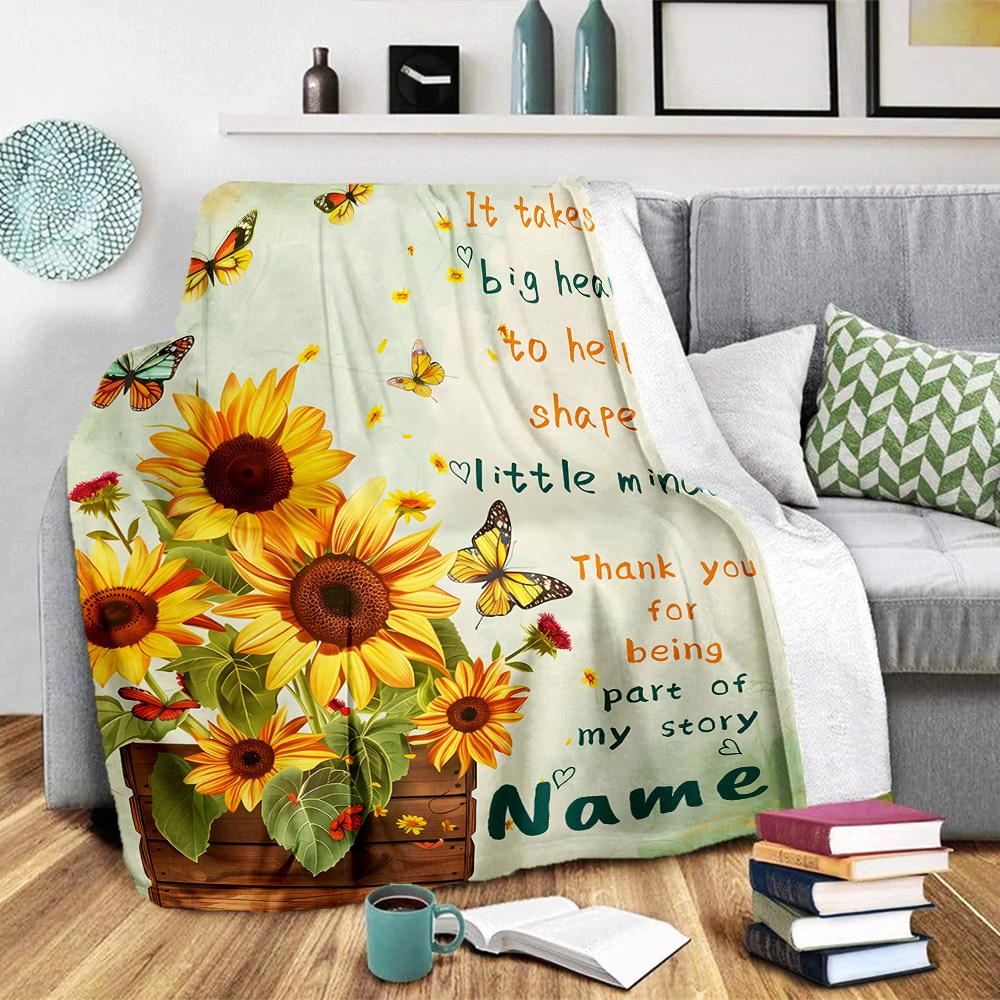 Sunflower Butterflies Customize Your Name Blankets Comfortable Soft Lightweight Allseason Multipurpose Blanket For Picnics Sofas Offices Beds Living