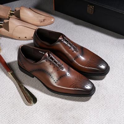 Fashion Italian Brogue Men's Oxfords Genuine Leather Lace-Up Formal Dress Shoes for Wedding Party Office Classic Male Shoe