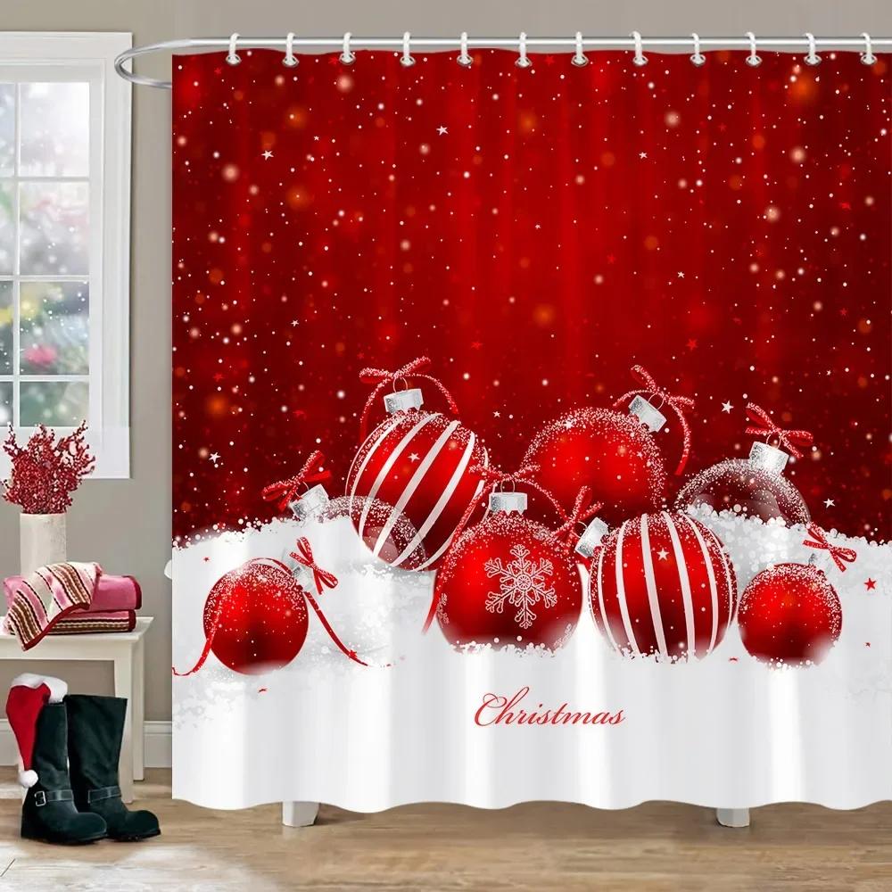 Christmas Gift Theme Shower Curtains Snowman Christmas Tree Mascot Ball Happy New Year Washable Home Bath Curtain Bathroom Decor