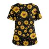 Women Floral Print V Neck Scrub Top with Pockets Side Slits Short Sleeve Medical Uniform Shirt for Healthcare Professionals