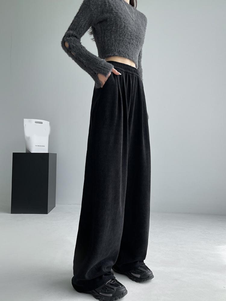 Kalhoty se širokými nohavicemi Dámské Podzim Zima Zesílené Volné Ležérní Rovné Kalhoty Y2K Dámské s Kapsami Mop Kalhoty Zeštíhlující Postavu
