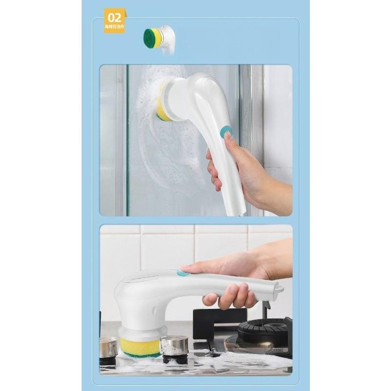 Cleaning Brush, Electric Cleaning Brush, Steel Wool Pad, 5-Head, Long-Handled, Handheld, Kitchen Cleaning and Dishwashing Wonder Tool