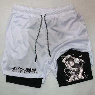Men's Sports Shorts Anime Performance Shorts Printed Men GYM Casual Sport Compression Shorts Workout Running Mesh 2 In 1 Shorts