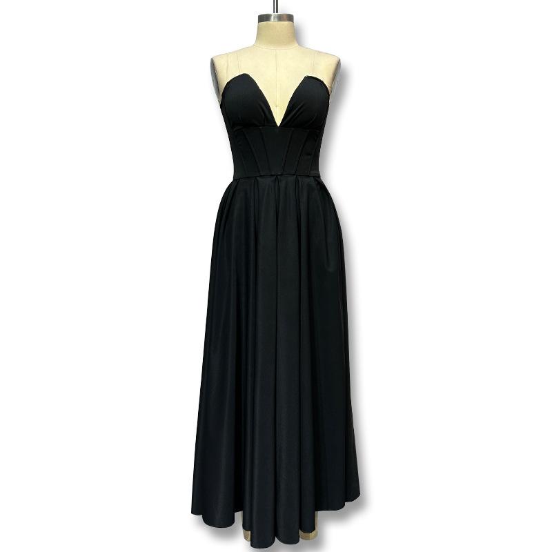 New Sexy Tube Top Deep VA Word Skirt Fashionable Crumpled Sleeveless Backless Long Dress European and American Style Dress