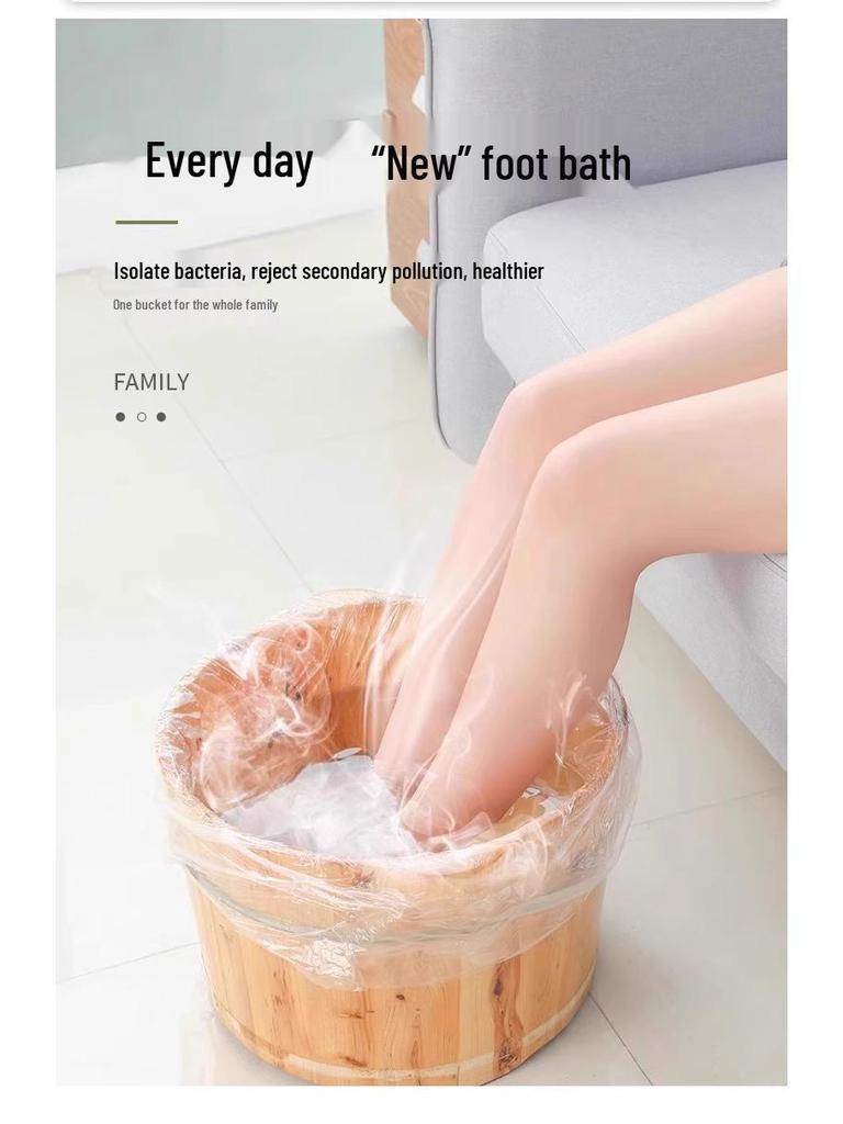 Extra Thick Disposable Foot Soak Pedicure Bags - Special Foot Therapy Set with Wooden Bucket and Plastic Film Foot Bath Basin.