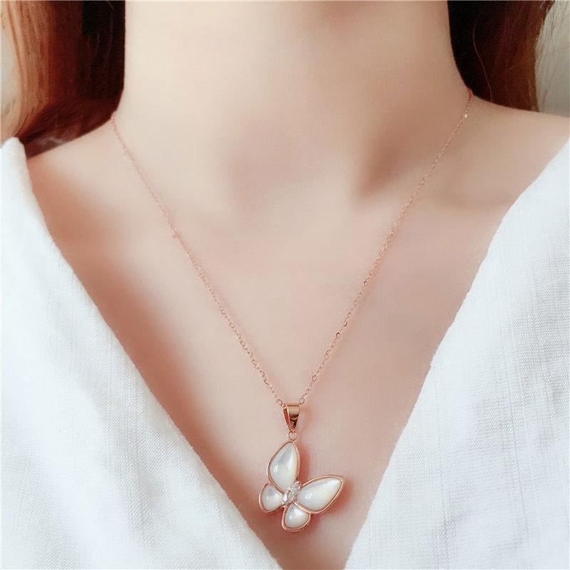 Exquisite Russian 585 Purple Gold Literary White Fritillary Butterfly Set Chain Foreign Color Gold Plated Rose Gold Necklace Women