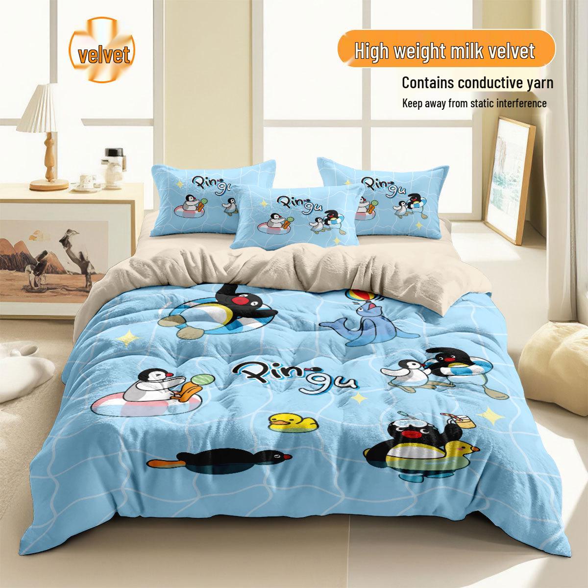 Pingu Penguin Fleece 4-Piece Bedding Set