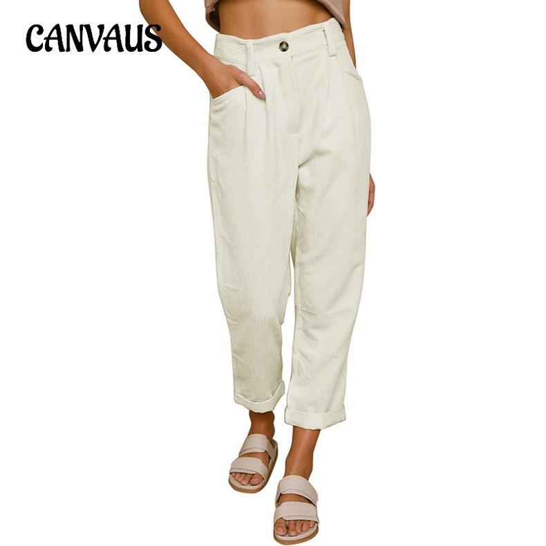 

Осенние женские повседневные брюки больших размеров с высокой талией, однотонные вельветовые свободные прямые брюки S чёрный