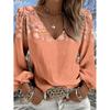 Fashionable Retro Motif Printed Lantern Sleeve, V-neck Women's Long-sleeved Shirt, Suitable for All Seasons