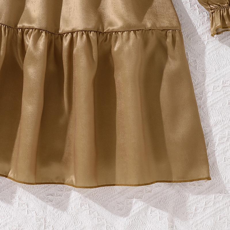 Big Girl Autumn Winter New Elegant V-neck Long Sleeve Flared Waist Slimming Velvet Dress