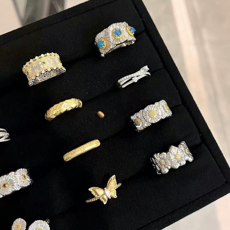 Medieval Vintage Zircon Texture Open Ring Niche High-end Index Finger Ring Light Luxury Personality Temperament Jewelry
