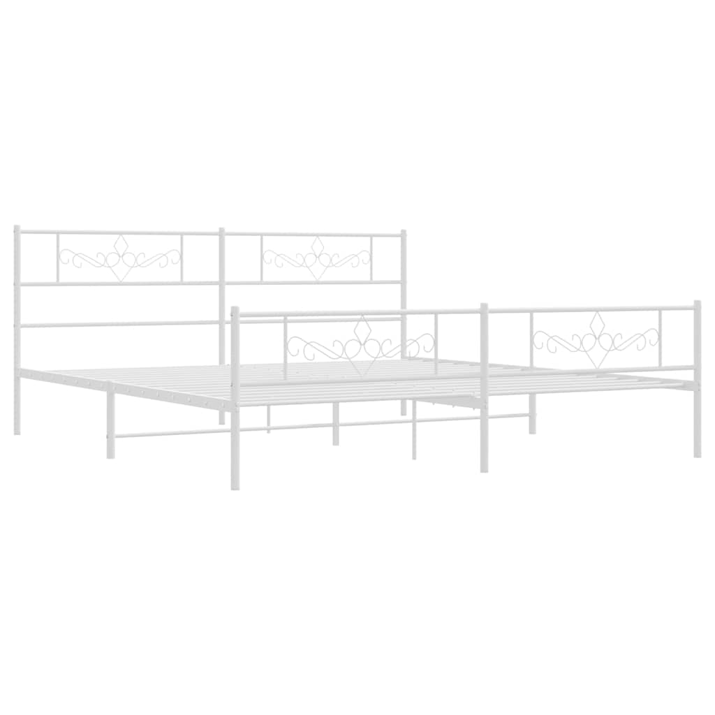Metal Bed Frame with Headboard and Footboard White 193 x 203 cm
