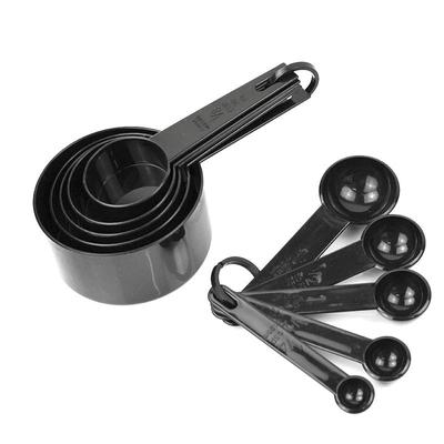 10pcs Black Color Measuring Cups And Measuring Spoon Scoop Silicone Handle Kitchen Measuring Tool
