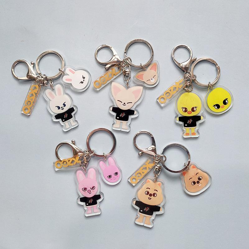 Stray Kids SKZOO Cartoon Double Sided Acrylic Keychain Cute Anime Character Keyring Bag Pendant Fan Merchandise Gift for STAY