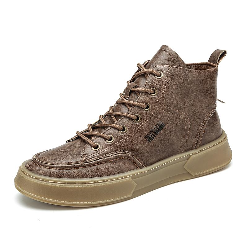 Осень и зима, новая корейская версия простых мужских ботинок, повседневная обувь, высокие сапоги на сухожильной подошве 44 коричневый