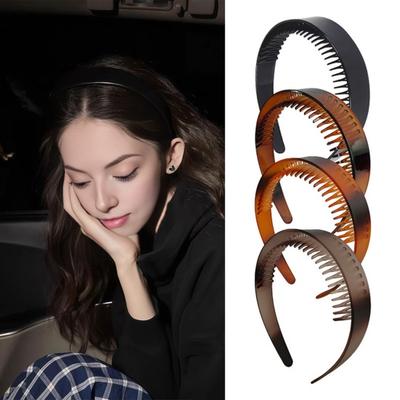 Hair Hoop Extra Wide Thick Headband with Non-slip Teeth Vintage Style Strong Grip Hairband Office Hair Accessory