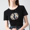 New Chinese Short-sleeved T-shirt for Women's New Round Neck Embroidered Embroidered T-shirt Light Chinese Style Chinese Elements Improved Top