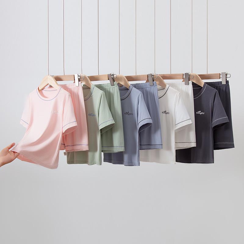 Summer Kids' Modal Pajamas Set: Short Sleeve & Shorts, Parent-Child Matching Homewear, Boys & Girls, Air Conditioning Suit