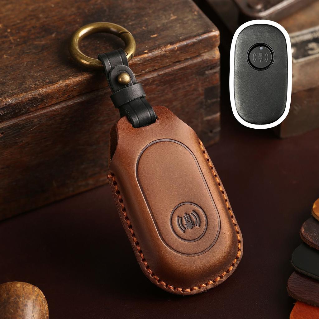 Leather key cover is suitable for Sanyang SYM motorcycle remote control key protection bag, genuine leather is purely handmade and retro.