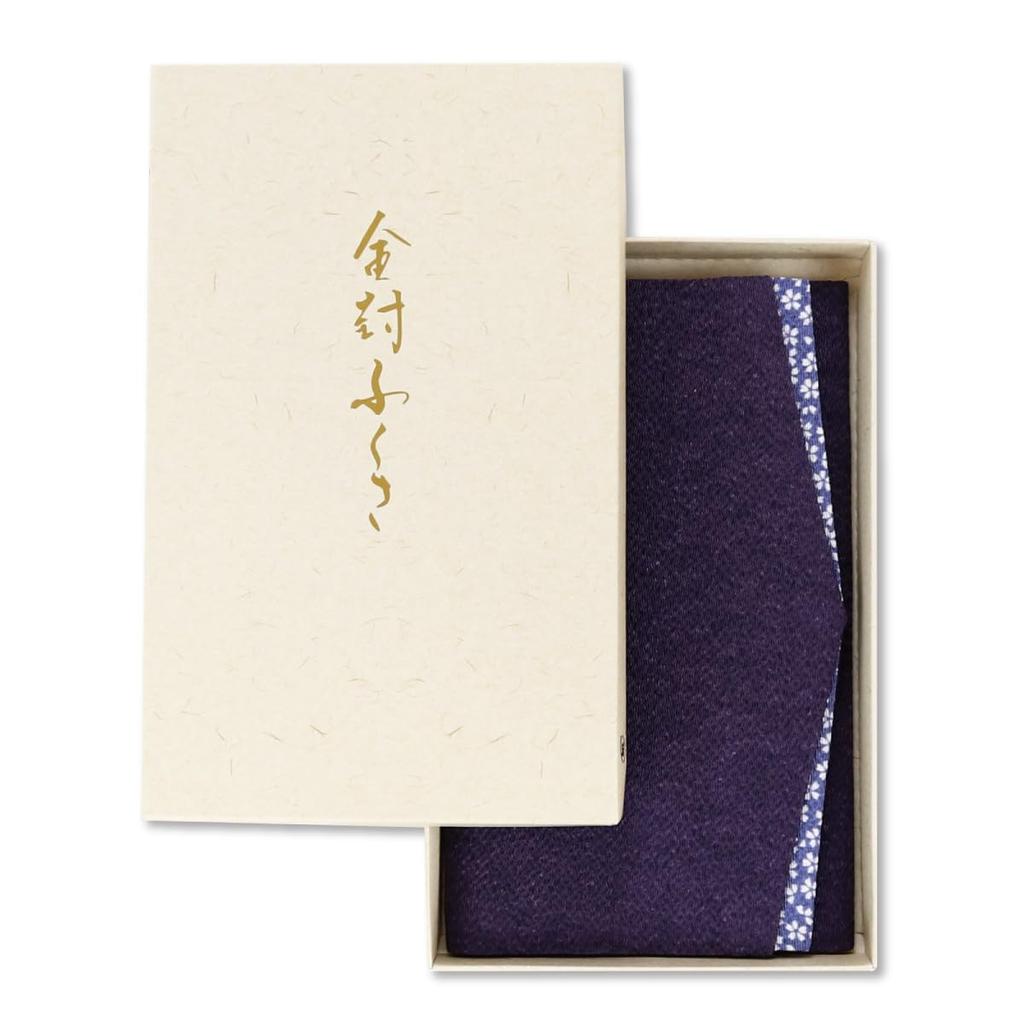 Lila Chirimen Fukusa (Kreppstoff) mit kleinem Kirschblütenmuster, Geschenkverpackung, geeignet sowohl für Feiern als auch für Beileidsbekundungen