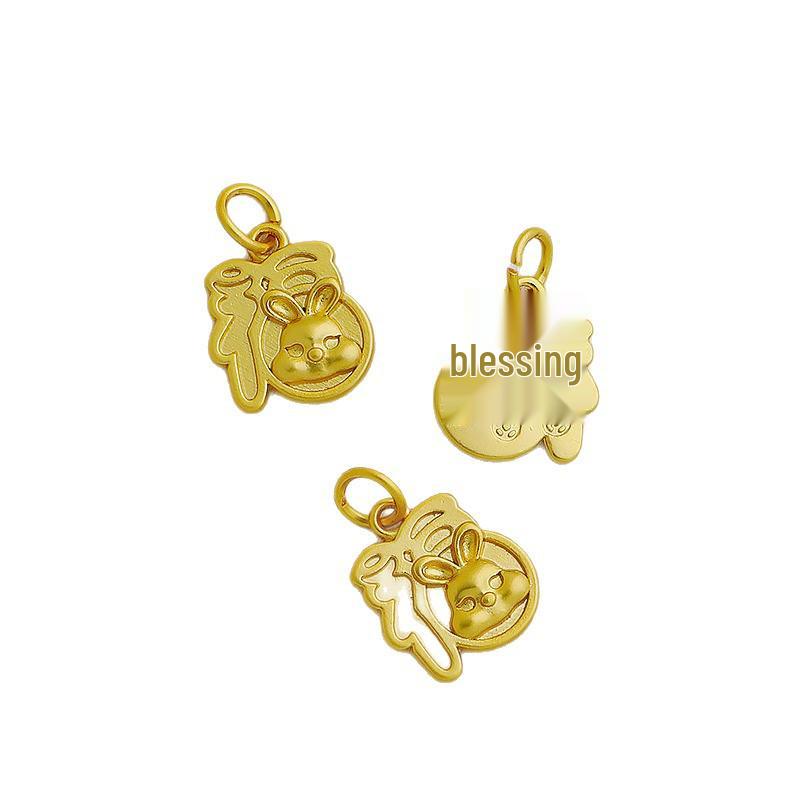 Gold-Plated Zodiac Rabbit Fu Pendant: Lucky Charm Beaded DIY Accessory