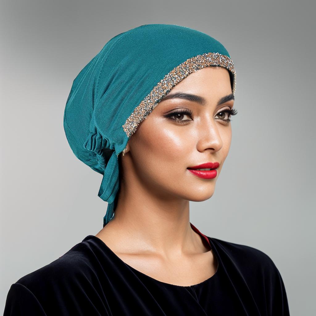 New Modal Rhinestone Band Muslim Turban Hat Inner Hijab Caps Islamic Underscarf Bonnet India Hats Female Headwrap Turbante Mujer