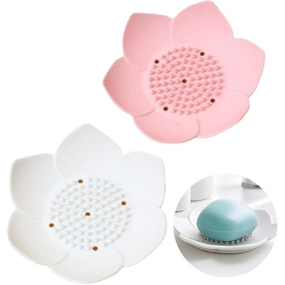 2 Pack Lotus Shower Steamer Trays, Silicone Soap Holder, Drainage Box, Bathroom Accessories, Kitchen and Bathroom Counter, Small Self Draining Soap