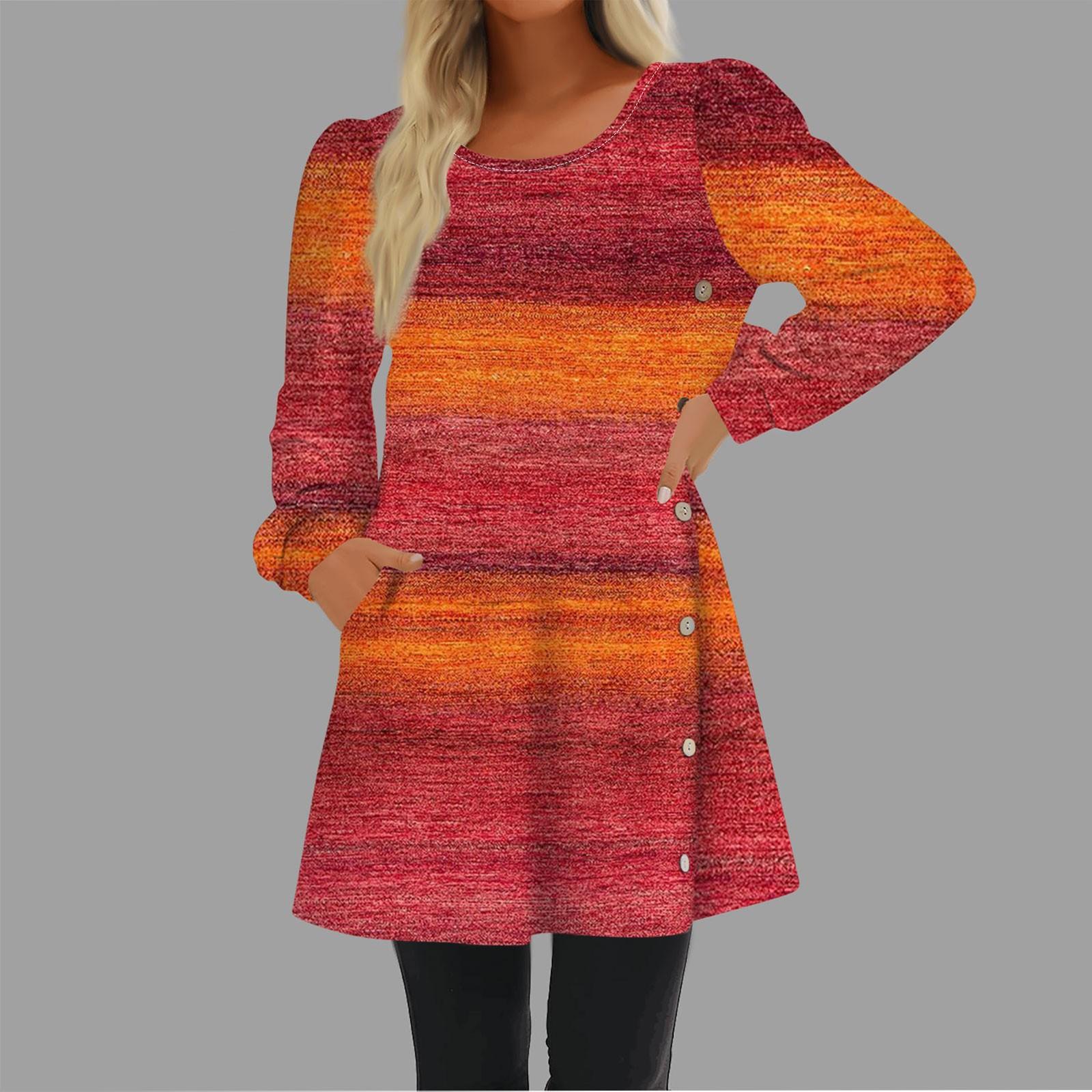 Модное женское повседневное свободное платье с круглым вырезом и пуговицами с длинным — фото 9