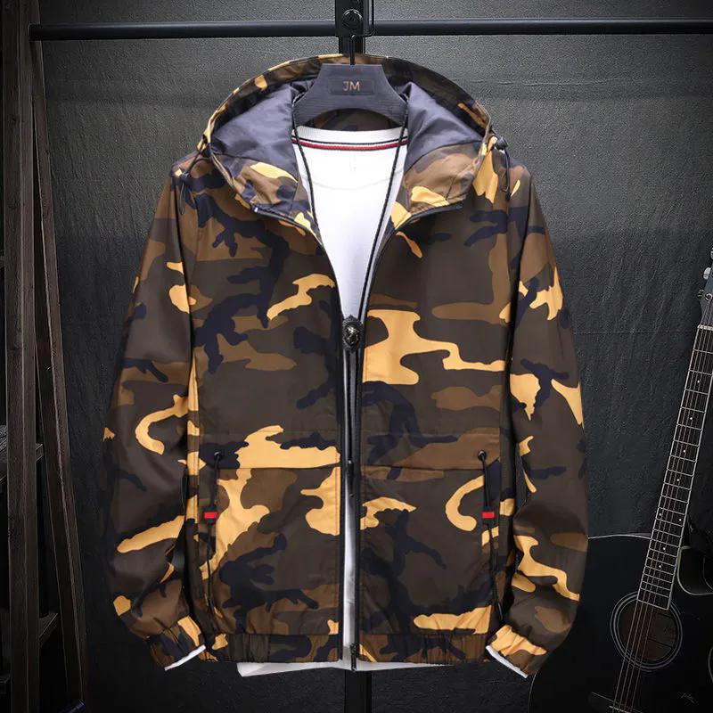 

WTEMPO Ветровка с капюшоном и камуфляжным принтом для активного отдыха на открытом воздухе, быстросохнущая, весна-осень, мужская легкая повседневная ветрозащитная куртка большого размера 2XL жёлтый