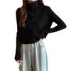 Elegant Stand Collar 100% Wool Knitted Cardigan - Slimming Long Sleeve Sweater Coat for Autumn & Winter