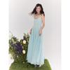 Super good-looking and beautiful temperament fake wind mint green suspender dress waist a word long dress women's summer