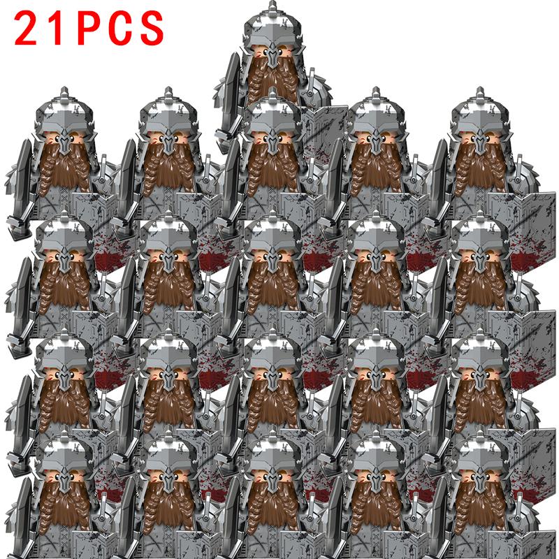 21PCS MOC LOTR Elves Soldier Orcs Army Figures Armor Guard Dwarf Warrior Archer Medieval Knights Building Blocks Bricks Toy Gift