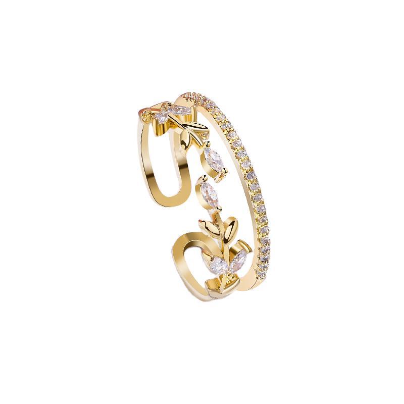 2026 18K Gold Plated Ring Women's Vintage Diamond Ins Simple French Light Luxury Index Finger Geometric Opening Irregular Ring Trend